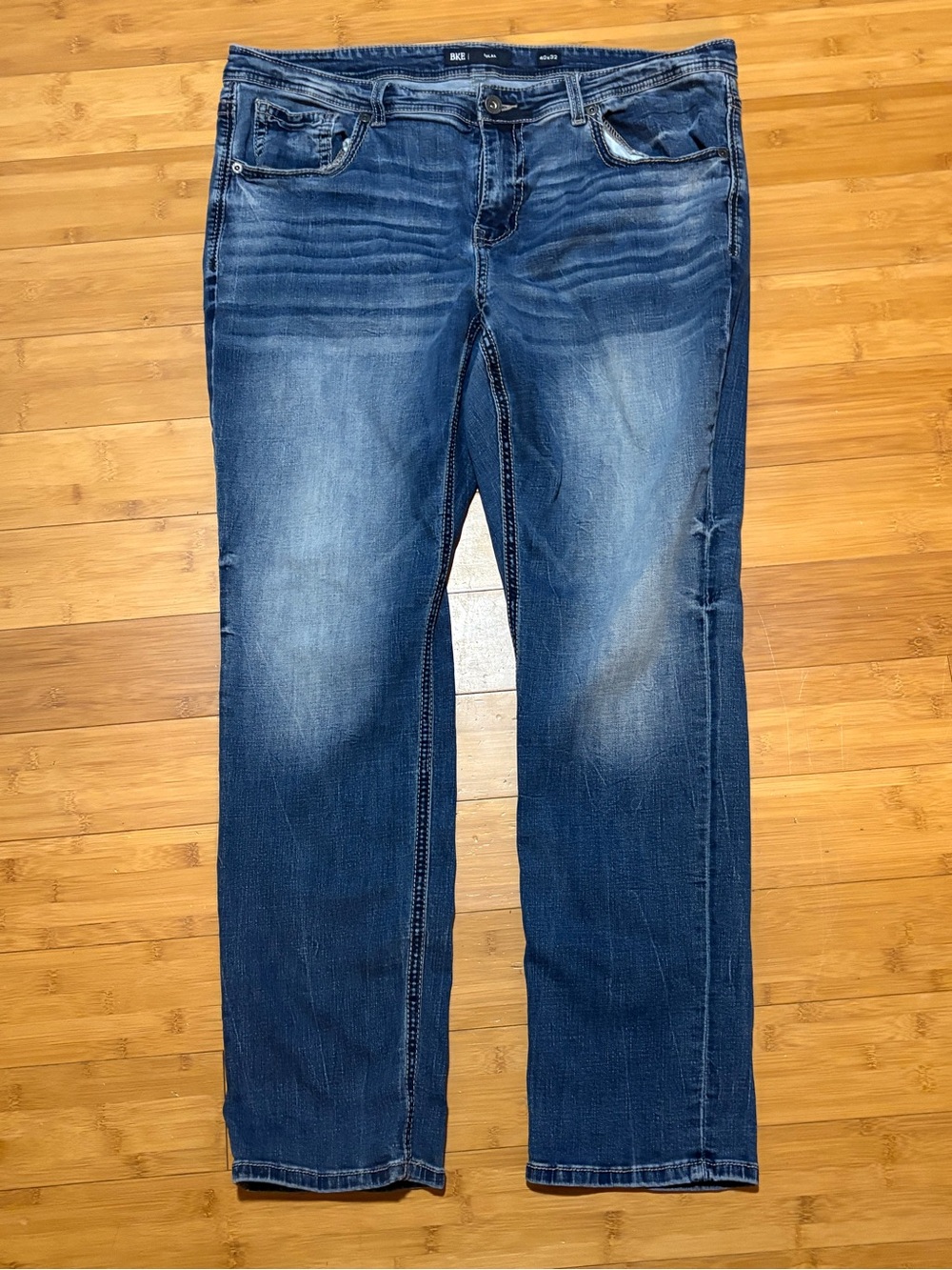 BKE Nolan Mens Jeans 40x32 Stretch Bootcut Western Buckle Medium Wash Denim